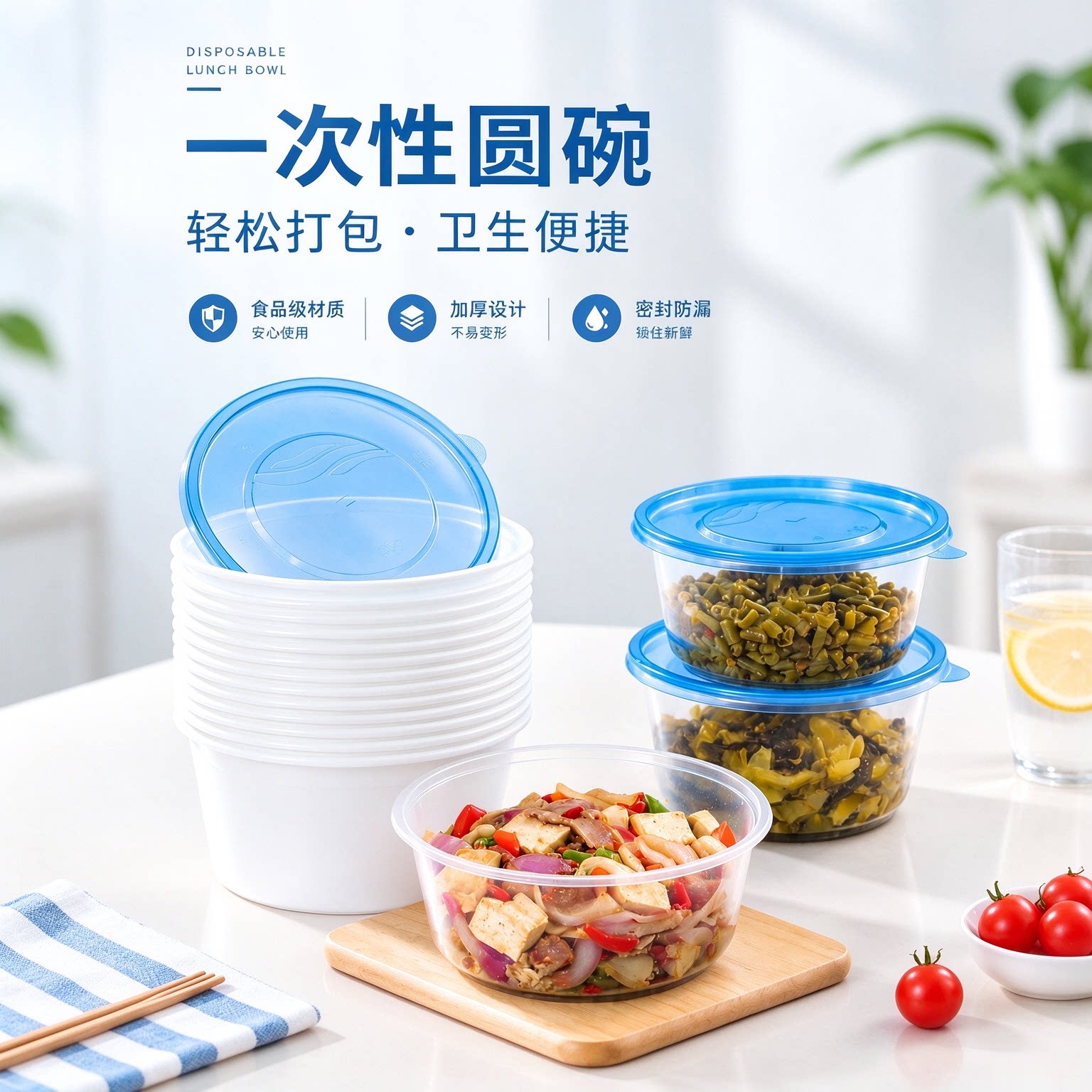 一次性圆碗食品级加厚耐温密封锁鲜水果捞甜品冰粉外卖圆形打包盒