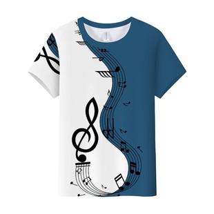跨境欧美夏款 男式 印花音乐符号宽松运动短袖 3D数码 T恤