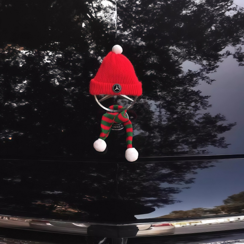 奔驰E300L小红帽圣诞帽装饰品车载摆件车标礼品圣诞装饰可爱围巾