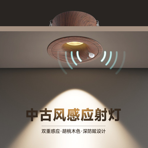 智能人体感应射灯嵌入式复古木纹