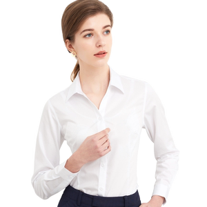 纯棉DP免烫白衬衫女定制绣LOGO春秋修身100支职业抗皱长袖衬衣