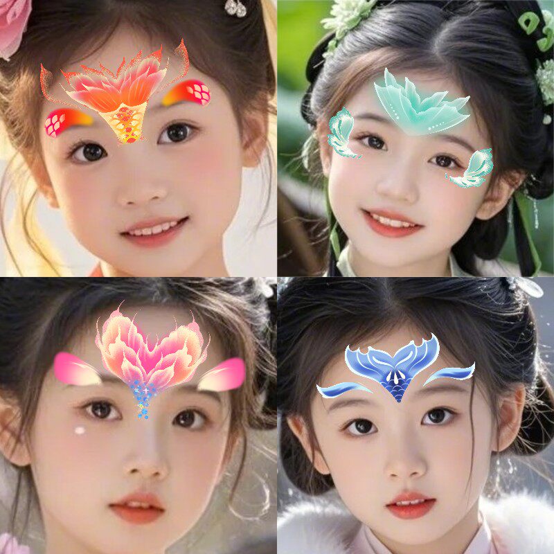 【美人鱼公主】额头鱼尾公主儿童彩绘额头贴表演纹身贴儿童脸贴饰