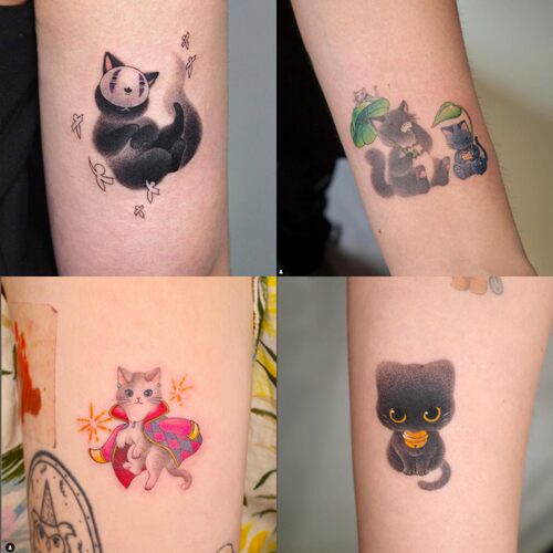 卡通猫纹身贴萌宠月亮猫咪可爱草本果汁黑猫卡通男女防水持久贴