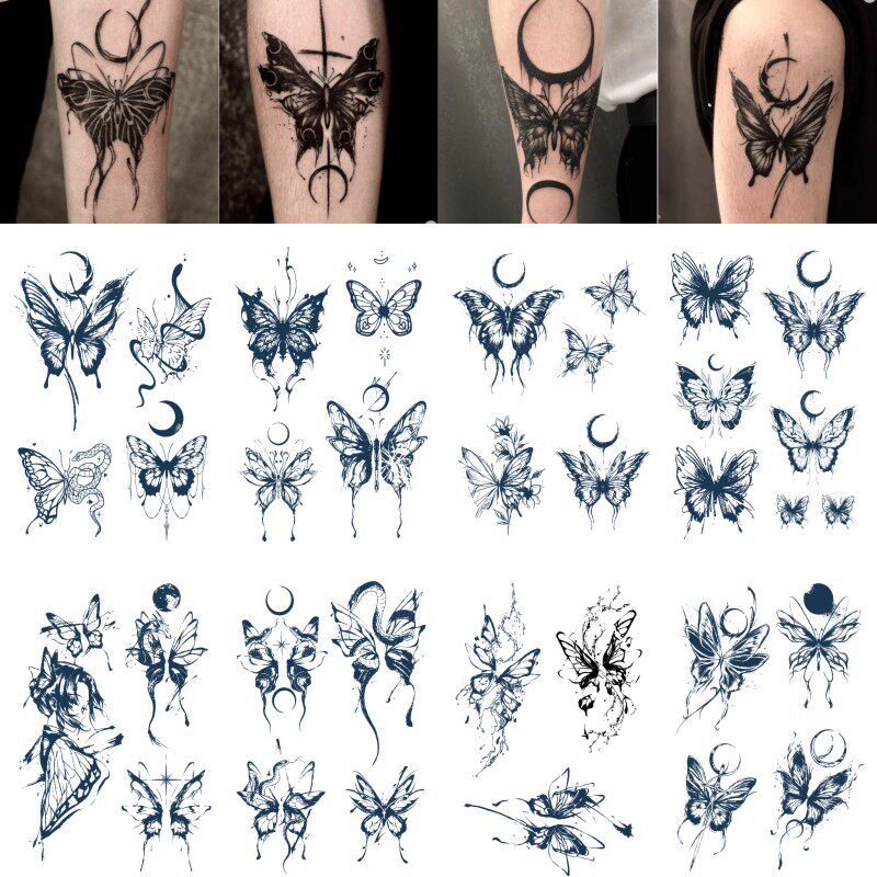 草本纹身贴蝴蝶图案果汁半永久防水持久不反光仿真辣妹高颜值