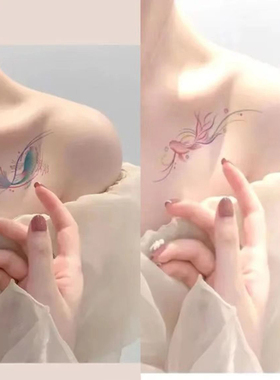 鱼鲤鱼锦鲤纹身贴 蓝色唯美锁骨手腕小清新防水纹身贴