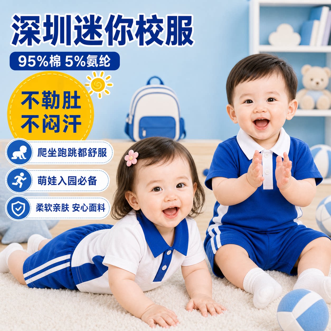 深圳迷你校服幼儿园小宝宝婴儿儿童夏季短袖短裤抑菌防臭运动套装