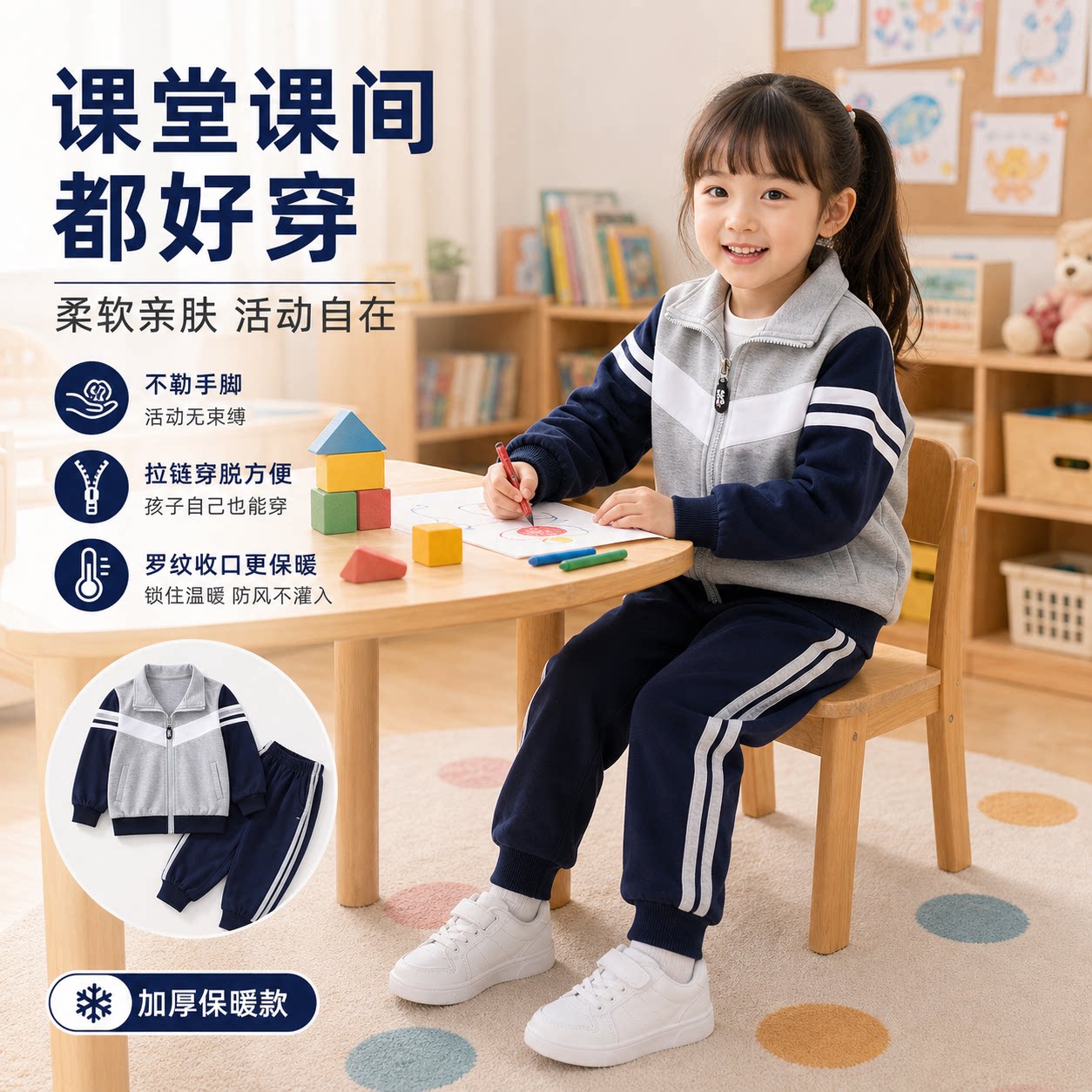 儿童冬季户外运动防风抗寒套装小学幼儿园班服园服加厚耐磨运动服