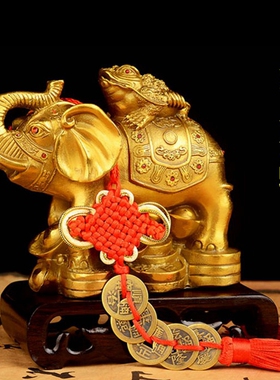 纯铜富贵荣华象上金蟾摆件铜大象