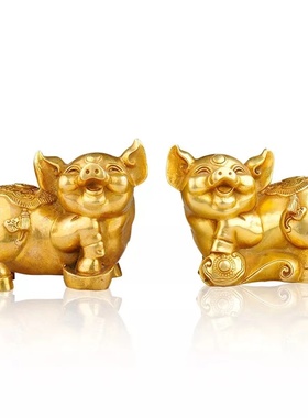 纯铜一对元宝如意猪饰品生肖猪