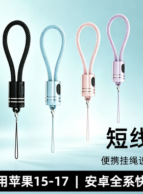 便携收纳充电宝专用短线二三合一数据线短款CC挂绳线60W快充双TypeC-Lightning充电线PD30W手机编织线全功能L