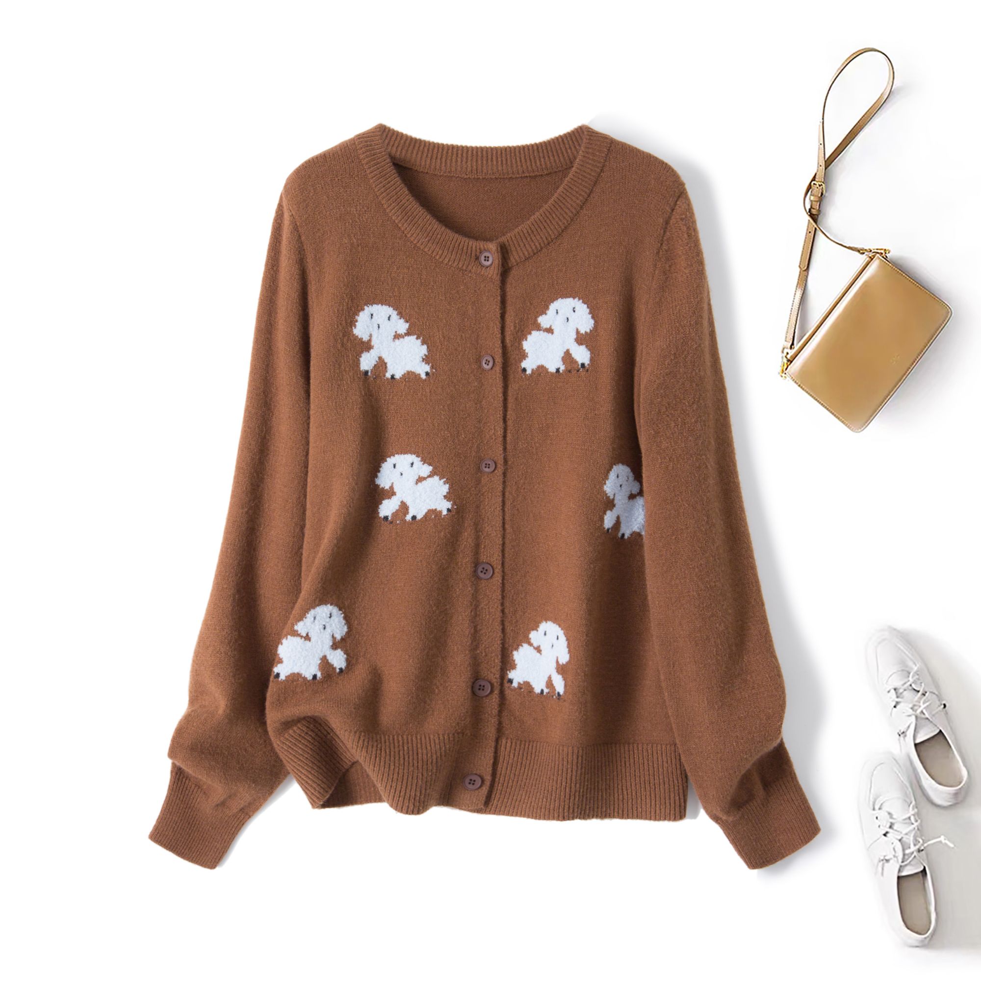 2025秋冬新款胖mm大码卡通提花长袖针织开衫韩式可爱风毛衣69392