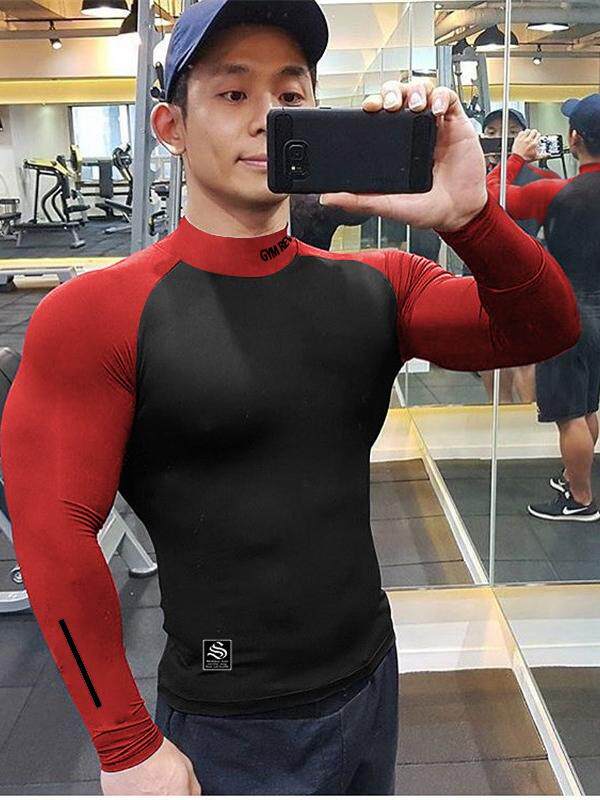 MUSCLE TIDE FALL WINTER LONG SLEEVE QUICK-DRYING TIGHTS SPORTS BROTHERS MENS HIGH NECK GYM IRON TRAINING T-SHIRT