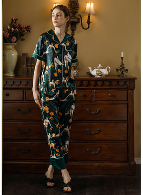 DEFINE｜2025AW设计师手绘印花丝质女套装短袖长裤夏季家居服睡衣