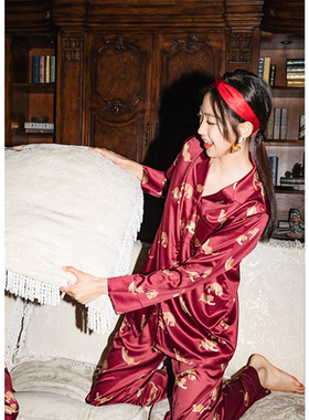 DEFINE｜2025AW设计师手绘印花丝质情侣女款长袖长裤夏季家居服睡