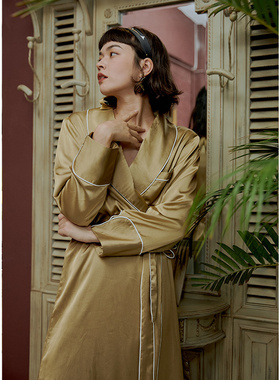 DEFINE睡袍女秋冬季仿真丝质睡衣绒加厚款长袖家居服晨袍可出门