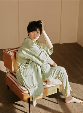 DEFINE2025年新款法式吊带睡衣春秋女睡袍三件套装棉质长袖家居服