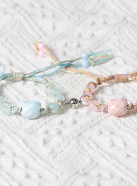 可爱陶瓷猫相吸情侣手链可调节