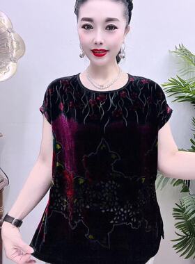 桑蚕丝修身圆领短袖43A2116夏季宽松女士妈妈装上衣新款时尚气质
