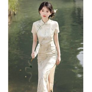 优雅高级感送考新中式 永盛连衣裙款 年轻 夏季 旗 改良旗袍气质短袖