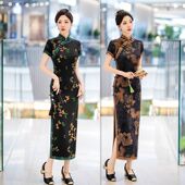 索宇阔太太长款 中国风旗袍复古 宽边军阀春夏醋酸2025仿老上海新款