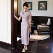 春季 韵格206年日常提花紫色改良旗袍新款 淑女新中式