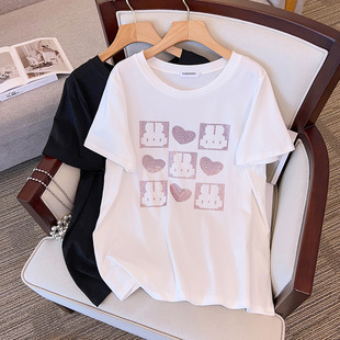 显瘦宽松中长款 加肥加大码 短袖 T恤女200 350 2026新款 300 圆领新款