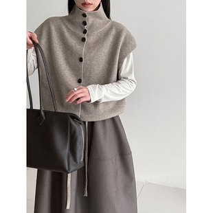 2026新款 抽绳收腰百搭毛衣背 鹿西韩系叠穿高领针织马甲女2026春季