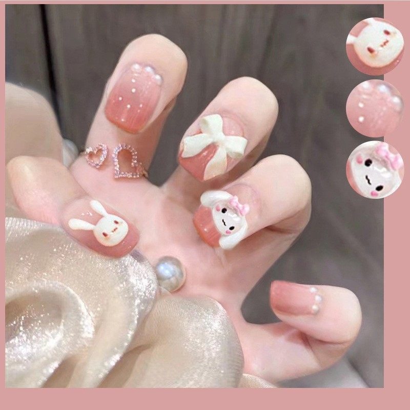 2026年新款儿童美甲穿戴甲粉色玉桂狗假指甲贴片短款24片成品甲片,彩妆/香水/美妆工具,美甲工具,淘宝优惠券,粉丝福利购,淘宝优惠卷