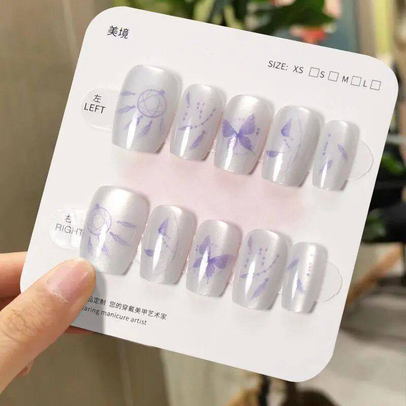手工儿童美甲紫色风铃假指甲