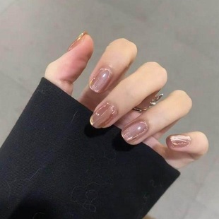 手工儿童美甲穿戴甲感短款电镀月光粉猫眼假指甲贴2026年新款