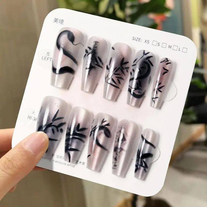 手工儿童美甲穿戴甲感长款水墨晕染灵蛇假指甲贴片2026年新款,彩妆/香水/美妆工具,美甲工具,淘宝优惠券,粉丝福利购,淘宝优惠卷