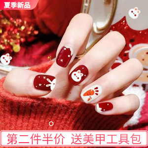 儿童穿戴甲2023新款高级感显白10岁短款小女孩中国风美甲贴片成品