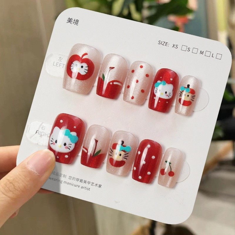 2026年新款儿童美甲穿戴甲感短款红苹果乐园猫眼30片假指甲贴,彩妆/香水/美妆工具,美甲工具,淘宝优惠券,粉丝福利购,淘宝优惠卷