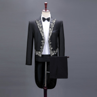 燕尾服男士艺考礼服表演西服套装男歌手主持人魔术师舞台演出服装