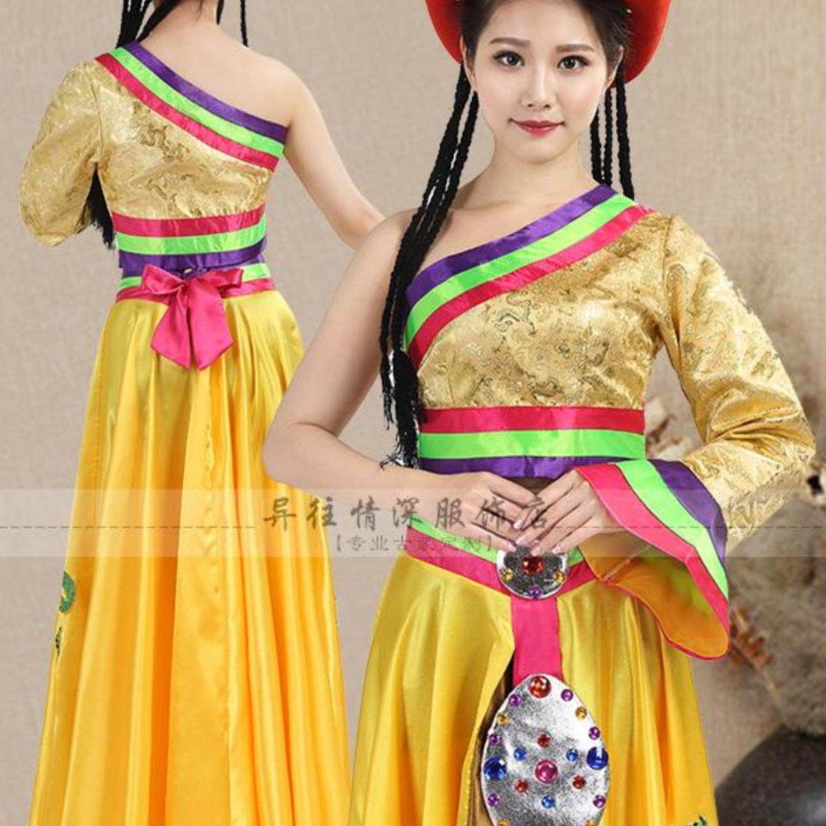 新款康定情歌长款少数民族女蒙古族大摆裙舞蹈服舞台演出服装摄影