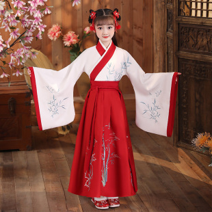 儿童名族中国风舞蹈套装女童汉服古装超仙小学生班服走秀唐装襦裙