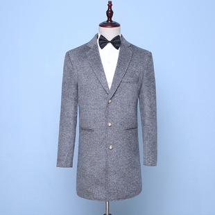 大衣青年男装 男士 时尚 商务风衣主持人歌手外套 中长款 加厚西服修身