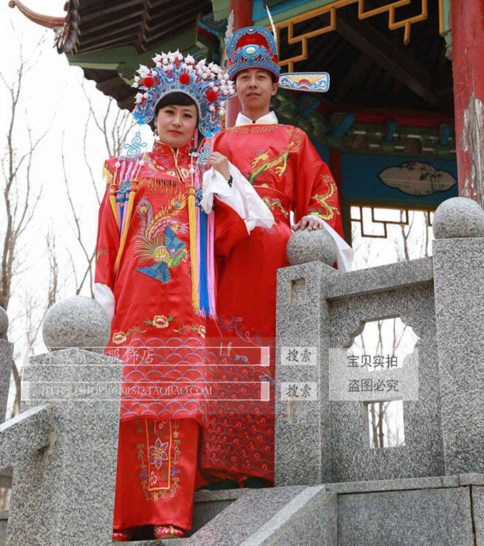 新款古代中式婚礼服装凤冠霞帔唐装龙袍戏服演出服婚庆古摄影