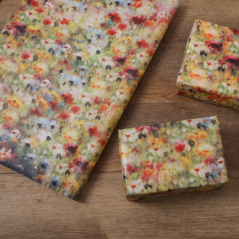 ins法式油画花卉雪梨纸 出卡打包材料礼物包装碎花打底内衬装饰纸图片