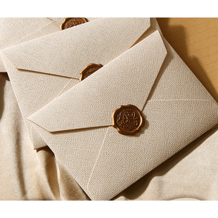 高级感麻布纹信封火漆印章套装复古情书中国风结婚礼邀请柬明信片