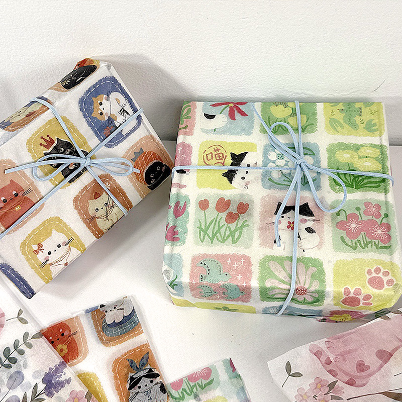 ins法式猫咪雪梨纸可爱礼物包装纸烘焙装饰打底纸出谷卡打包材料