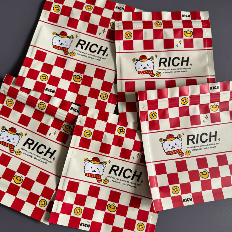 新年祝福好运发财小熊卡通创意自封袋可爱盲盒包装密封礼品打包袋