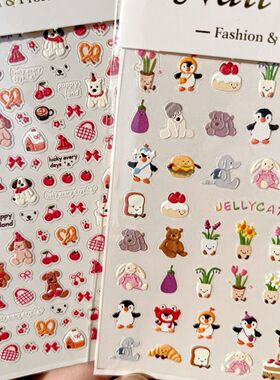 jellycat浮雕咕卡贴纸美甲立体可爱JC玩偶文具装饰diy手账手机壳