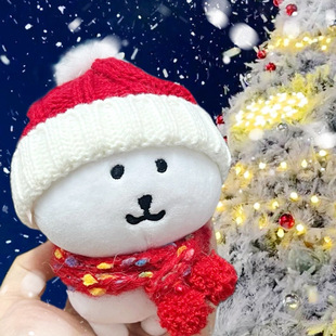 自嘲熊圣诞节围巾帽子冬季10cm娃用衣服套装毛绒玩具棉花娃娃公仔
