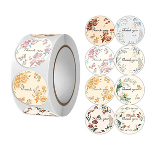 ins高颜值花卉谢谢你贴纸 饰 出卡打包材料不干胶卷卷封口贴礼物装