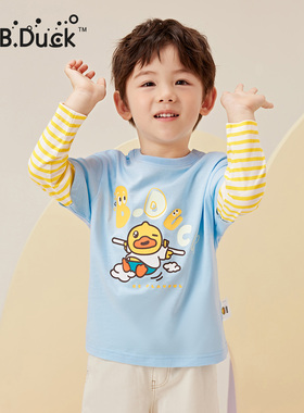 B.Duck小黄鸭儿童拼接条纹T恤秋季新款男童长袖圆领 BF3506001