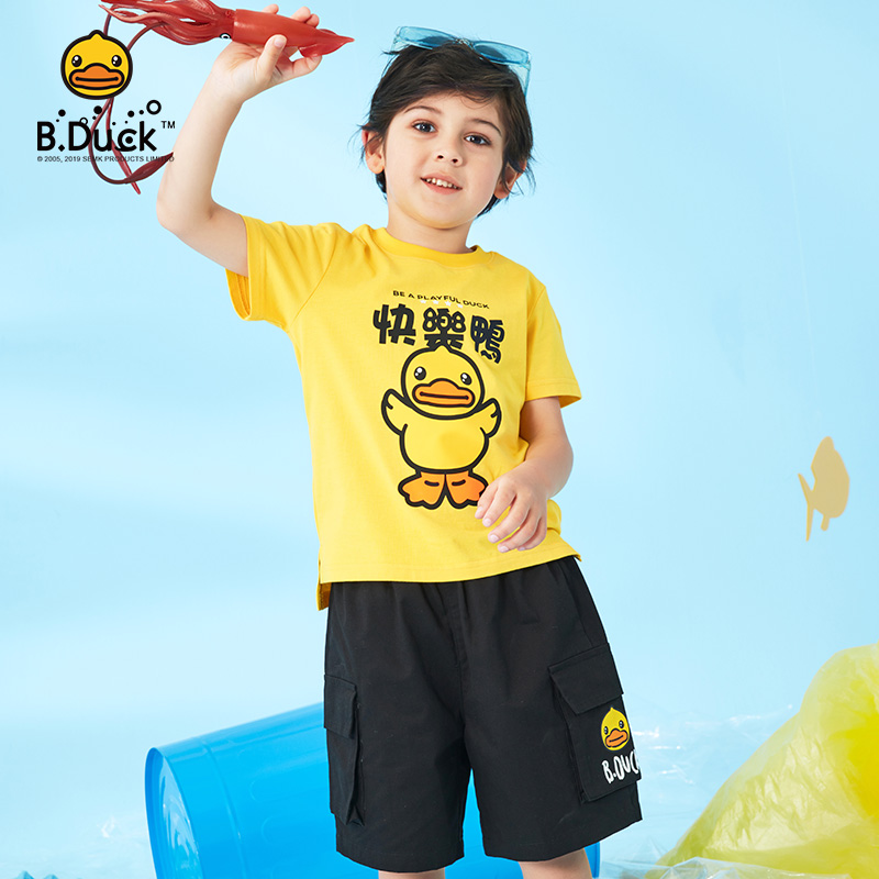 B.Duck小黄鸭童装短袖T恤夏季男女童简约卡通印花上衣 MBF2201926