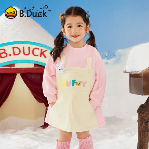 [抗菌加绒]bduck小黄鸭童装女童连衣裙女宝宝冬季裙子儿童公主裙