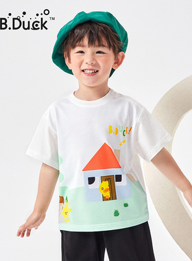 B.Duck小黄鸭儿童休闲短袖夏季新款男女童白色圆领T恤 BF2501080