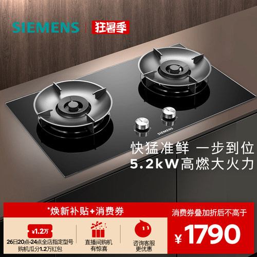 西门子嵌入式燃气灶具5.2大火力厨房家用双灶天然气 Y5